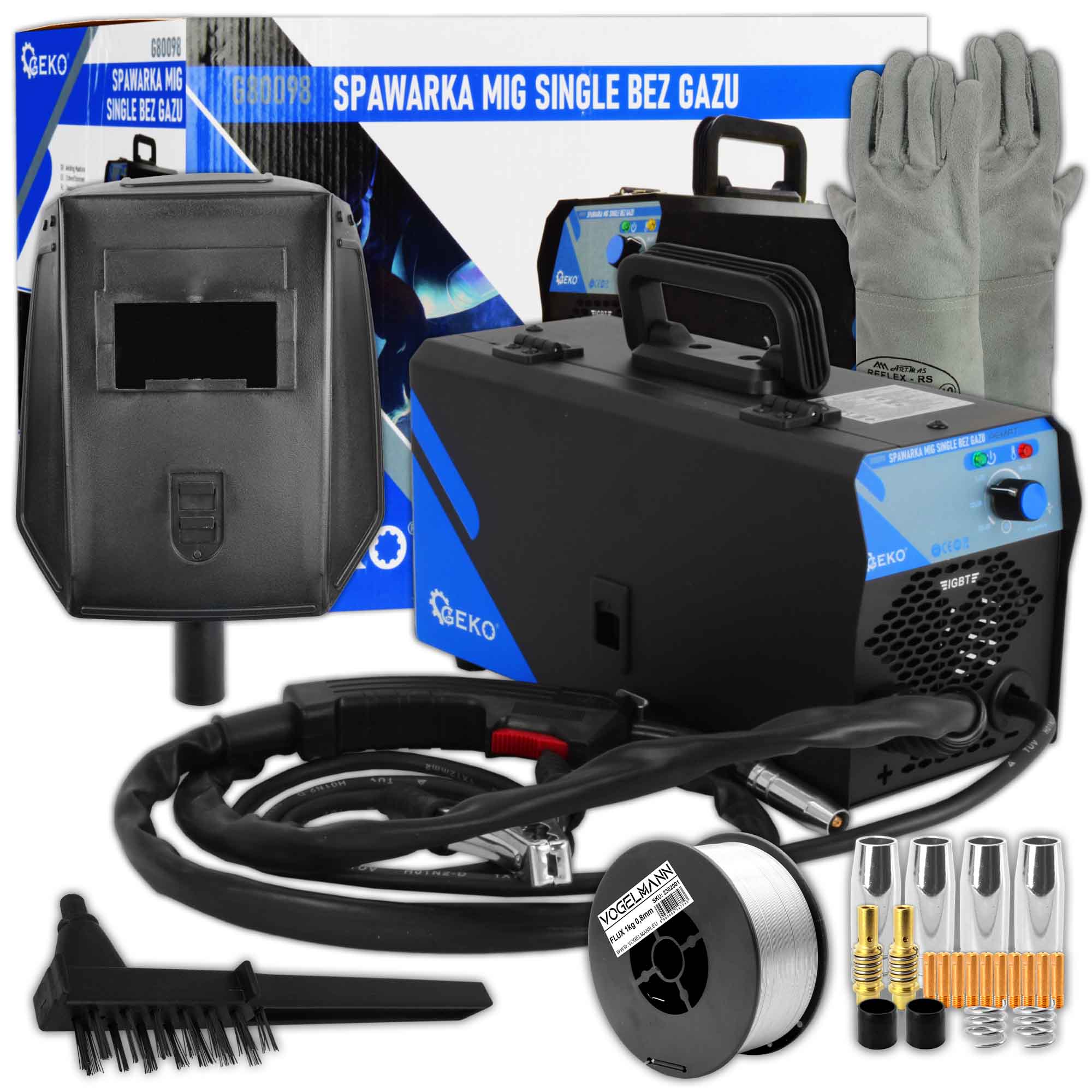 GEKO Gasless Welder MIG 200A Single FLUX - kit n.1