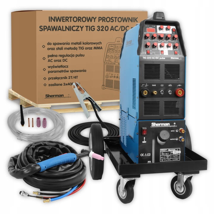 Sherman TIG 320 AC/DC Pulsado + refrigerador de água WS-7.5LT + carrinho